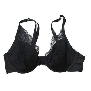 Soma 32C Bra Lightest Lift Lace Plunge Pure Black Underwire Sheer